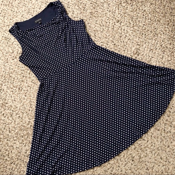 Dresses & Skirts - Navy Blue Polka Dot Stretch A-Line Dress